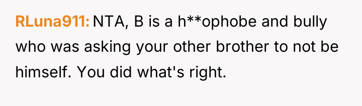 RLuna911 NTA, B is a h**ophobe and bully who was...