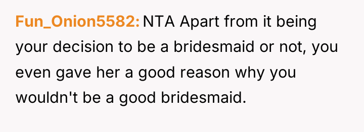 Fun_Onion5582 NTA Apart from it being your decision to be...