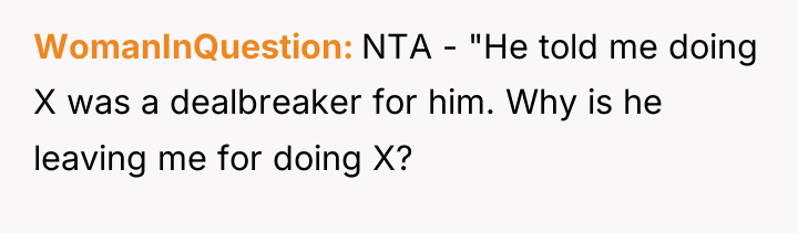 WomanInQuestion NTA - "He told me doing X was a...