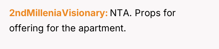 2ndMilleniaVisionary NTA. Props for offering for the apartment.