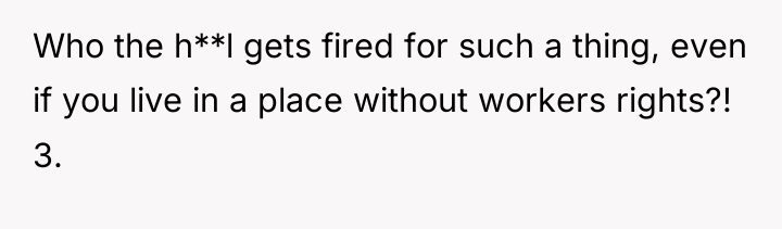 Who the h**l gets fired for such a thing, even...
