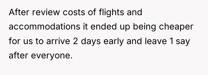 After review costs of flights and accommodations it ended up...