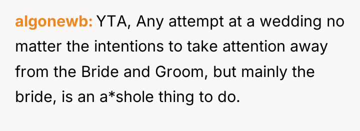 algonewb YTA, Any attempt at a wedding no matter the...