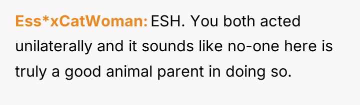 Ess*xCatWoman ESH. You both acted unilaterally and it sounds like...