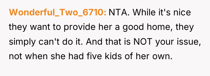 Wonderful_Two_6710 NTA. While it's nice they want to provide her...