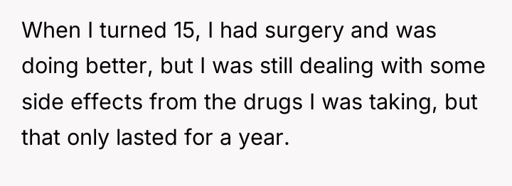 When I turned 15, I had surgery and was doing...