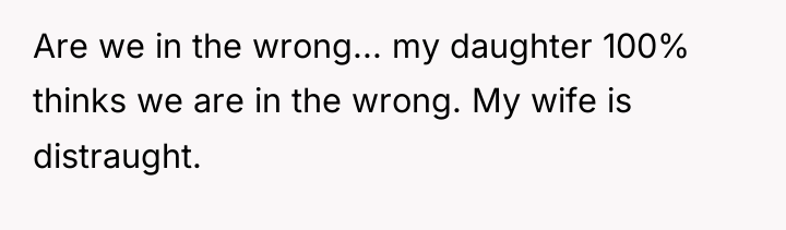 Are we in the wrong... my daughter 100% thinks we...