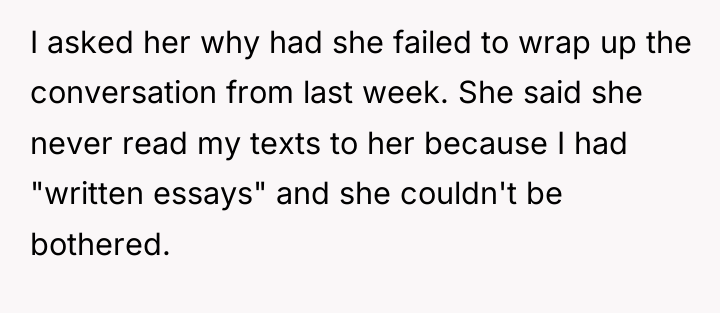 I asked her why had she failed to wrap up...