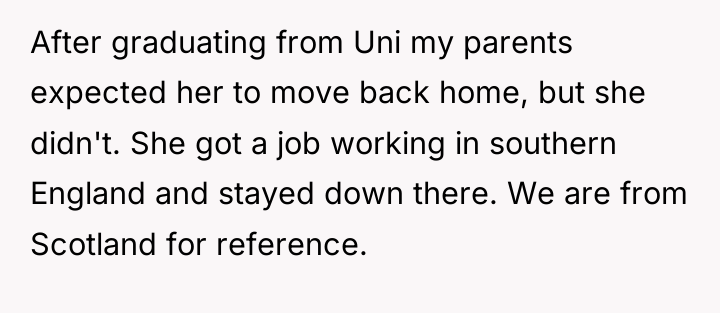 After graduating from Uni my parents expected her to move...