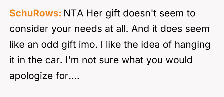 SchuRows NTA Her gift doesn't seem to consider your needs...