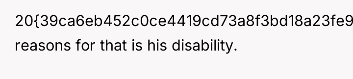 20{39ca6eb452c0ce4419cd73a8f3bd18a23fe95ab4febb092bc2ab1b542eeea82f}. reasons for that is his disability.