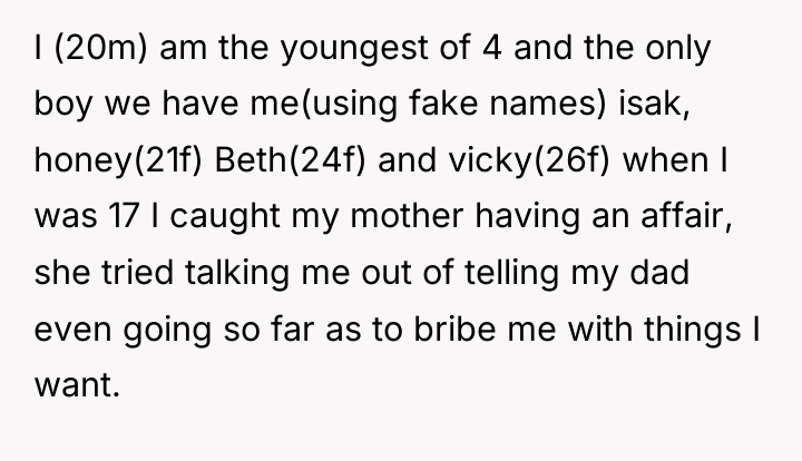 I (20m) am the youngest of 4 and the only...