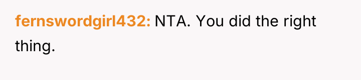 fernswordgirl432 NTA. You did the right thing.