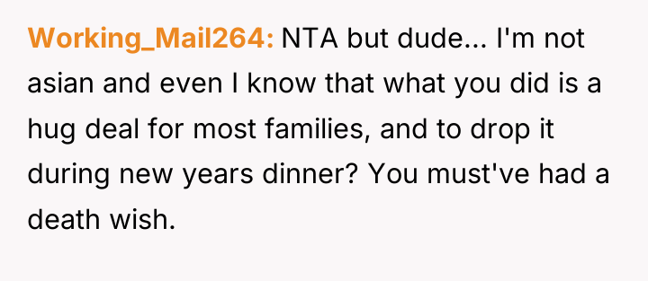 Working_Mail264 NTA but dude... I'm not asian and even I...