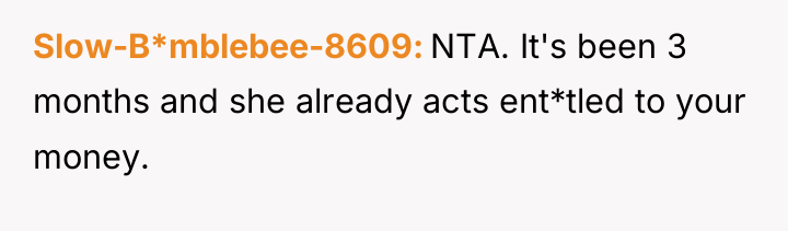Slow-B*mblebee-8609 NTA. It's been 3 months and she already acts...