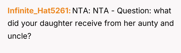 Infinite_Hat5261 NTA: NTA - Question: what did your daughter receive...