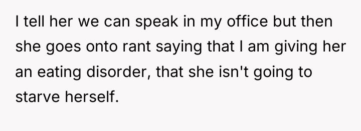 I tell her we can speak in my office but...