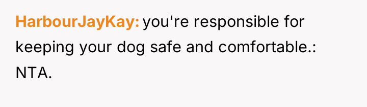 HarbourJayKay you're responsible for keeping your dog safe and comfortable.:...