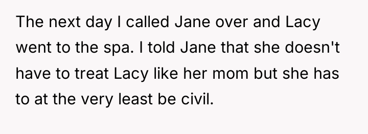 The next day I called Jane over and Lacy went...