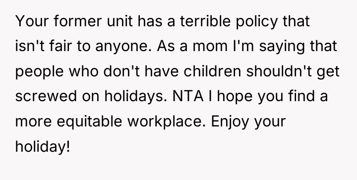 Your former unit has a terrible policy that isn't fair...