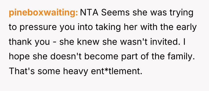 pineboxwaiting NTA Seems she was trying to pressure you into...