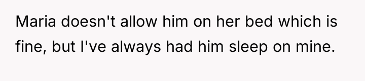 Maria doesn't allow him on her bed which is fine,...