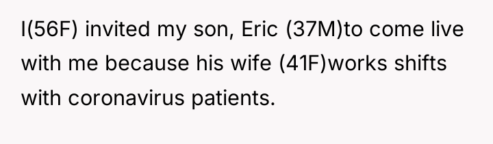 I(56F) invited my son, Eric (37M)to come live with me...