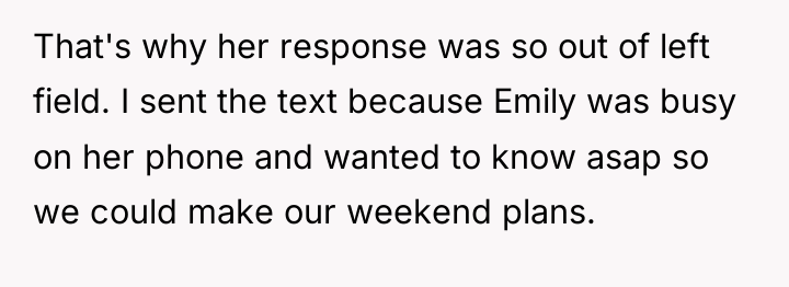 That's why her response was so out of left field....