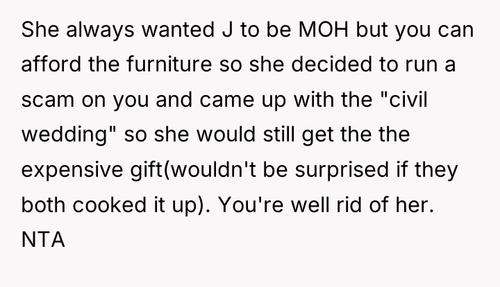 She always wanted J to be MOH but you can...