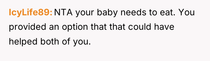 IcyLife89 NTA your baby needs to eat. You provided an...