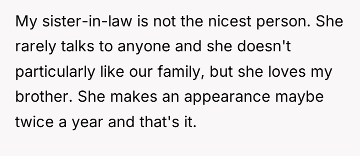 My sister-in-law is not the nicest person. She rarely talks...