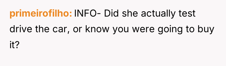 primeirofilho INFO- Did she actually test drive the car, or...