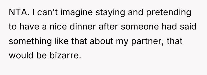 NTA. I can't imagine staying and pretending to have a...