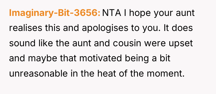 Imaginary-Bit-3656 NTA I hope your aunt realises this and apologises...