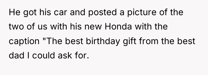 He got his car and posted a picture of the...