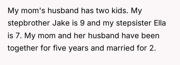 My mom's husband has two kids. My stepbrother Jake is...