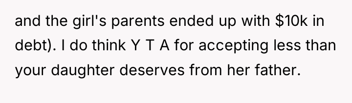 and the girl's parents ended up with $10k in debt)....