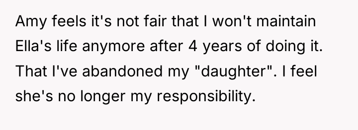 Amy feels it's not fair that I won't maintain Ella's...