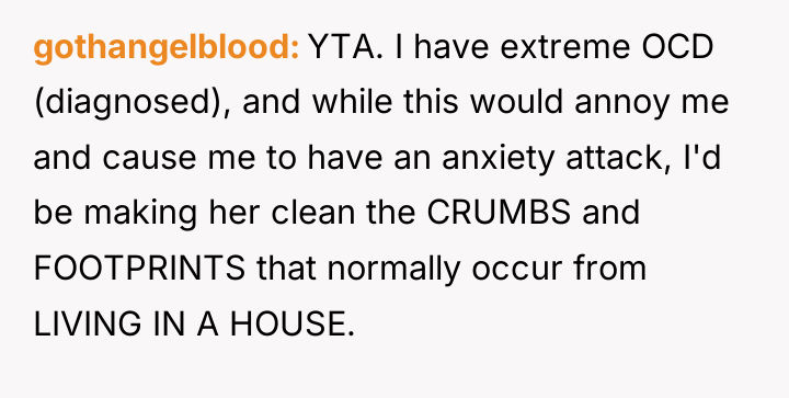 gothangelblood YTA. I have extreme OCD (diagnosed), and while this...