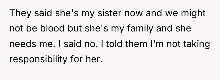 They said she's my sister now and we might not...
