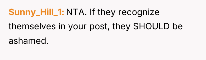 Sunny_Hill_1 NTA. If they recognize themselves in your post, they...