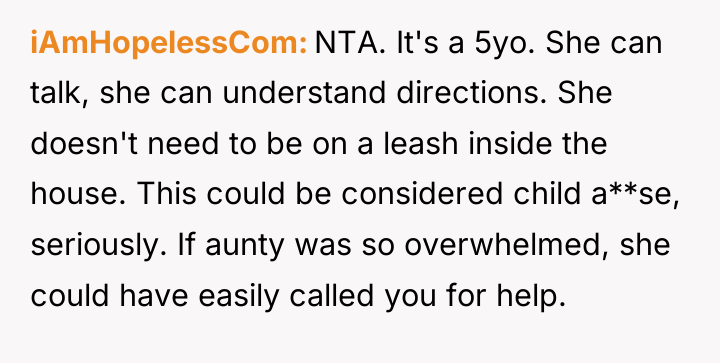 iAmHopelessCom NTA. It's a 5yo. She can talk, she can...