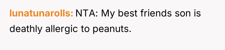 lunatunarolls NTA: My best friends son is deathly allergic to...