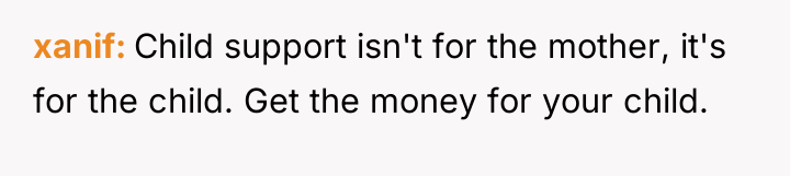 xanif Child support isn't for the mother, it's for the...