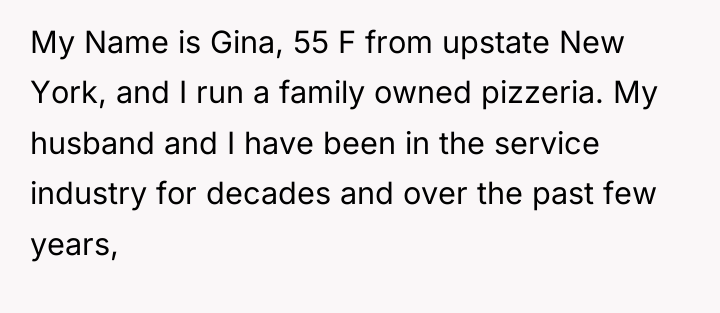 My Name is Gina, 55 F from upstate New York,...