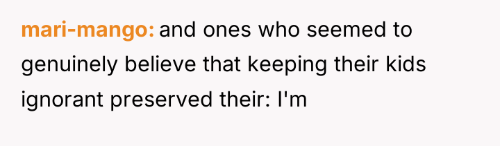 mari-mango and ones who seemed to genuinely believe that keeping...