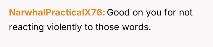 NarwhalPracticalX76 Good on you for not reacting violently to those...