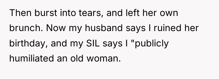 Then burst into tears, and left her own brunch. Now...
