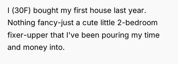 I (30F) bought my first house last year. Nothing fancy-just...