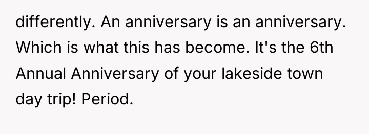 differently. An anniversary is an anniversary. Which is what this...